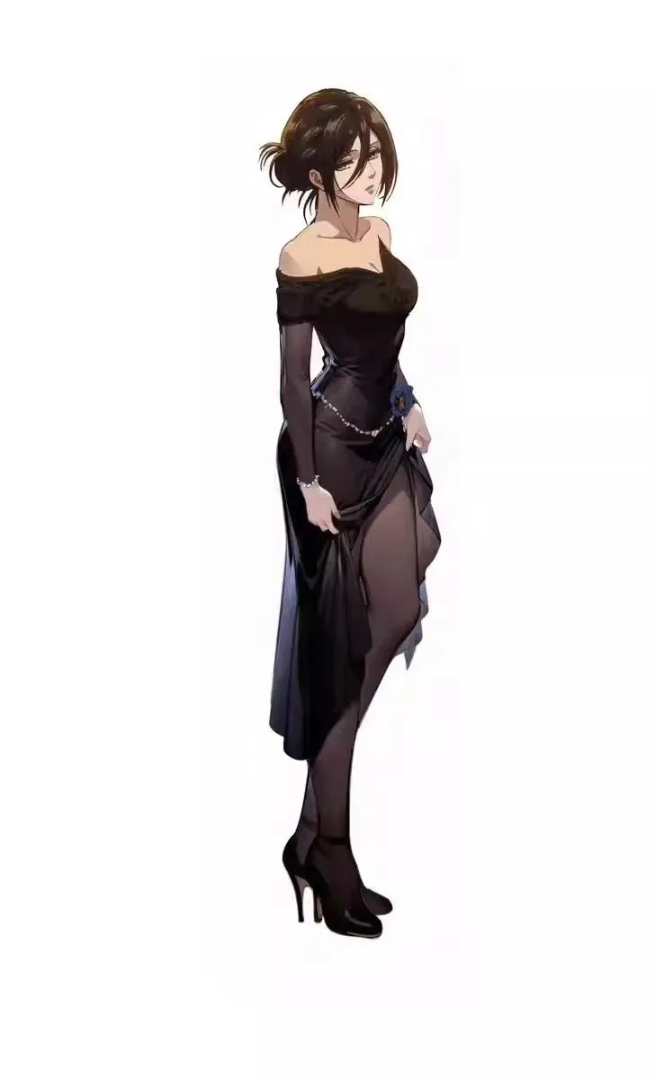 Animated character wearing a black dress with sheer panels on a white background Attack on Titan: Mikasa Ackerman (Midnight Banquet Series No.1) 1/6 Scale Premium Polyresin Statue by Model Power Studio