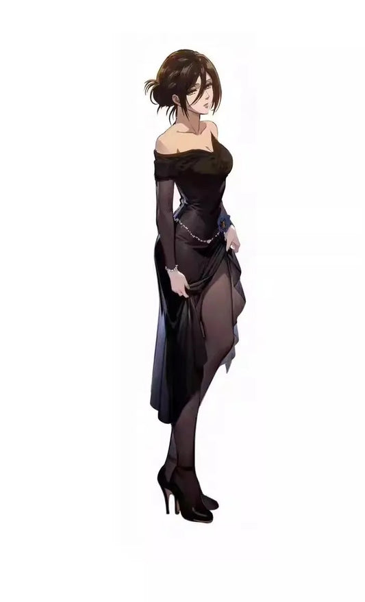 Animated character wearing a black dress with sheer panels on a white background Attack on Titan: Mikasa Ackerman (Midnight Banquet Series No.1) 1/6 Scale Premium Polyresin Statue by Model Power Studio