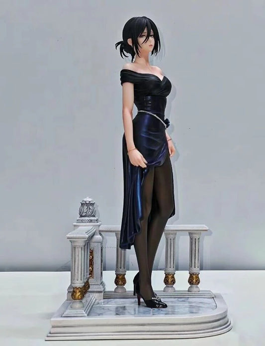 Figure of a person in a black dress on a decorative stand against a gray background Attack on Titan: Mikasa Ackerman (Midnight Banquet Series No.1) 1/6 Scale Premium Polyresin Statue by Model Power Studio