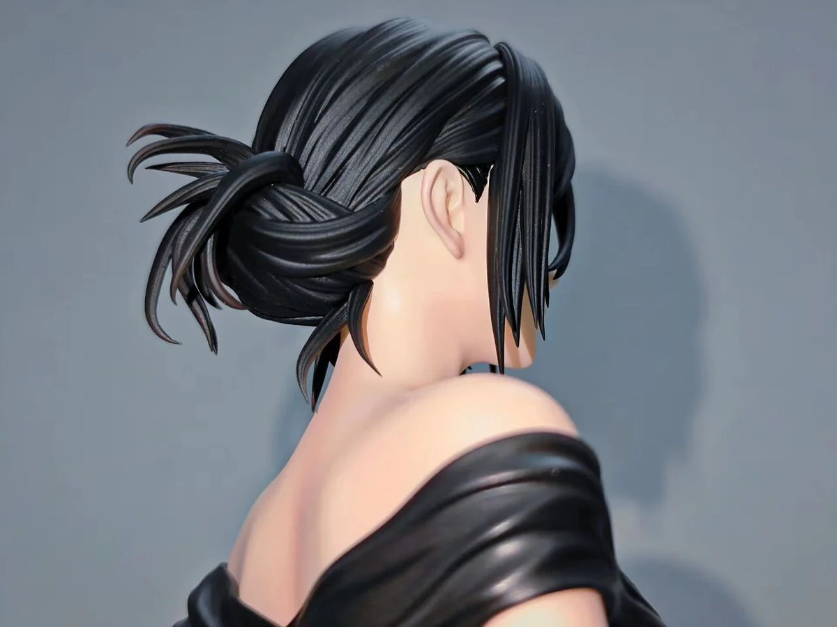 Close-up of a figurine with black hair and black clothing against a gray background Attack on Titan: Mikasa Ackerman (Midnight Banquet Series No.1) 1/6 Scale Premium Polyresin Statue by Model Power Studio 