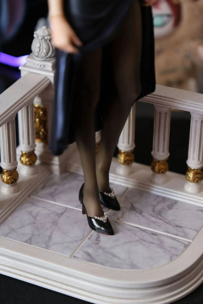 Person wearing black shoes and stockings on a decorative staircase Attack on Titan: Mikasa Ackerman (Midnight Banquet Series No.1) 1/6 Scale Premium Polyresin Statue by Model Power Studio