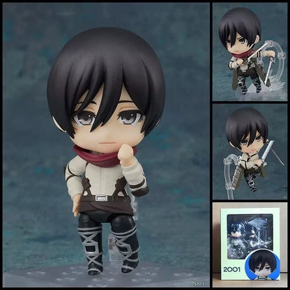 Nendoroid figurine with multiple views and packaging on a dark background Attack on Titan: Mikasa Ackerman (The Final Season - Nendoroid No.2001) Authentic Fully Articulated Chibi Figure by Good Smile Company