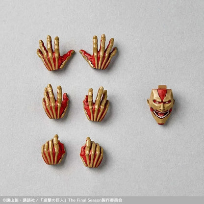 Set of gold and red character accessories on a gray background Attack on Titan: Reiner Braun - The Armored Titan Amazing Yamaguchi No.042 Revoltech Action Figure by Kaiyodo