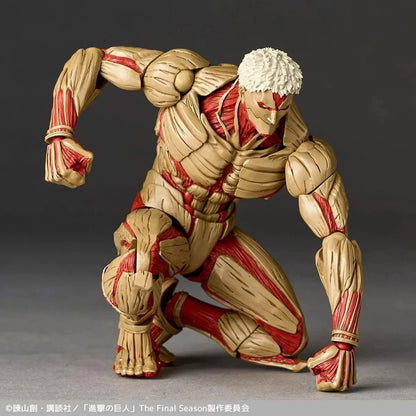 Muscular figure with red and beige details on a gray background Attack on Titan: Reiner Braun - The Armored Titan Amazing Yamaguchi No.042 Revoltech Action Figure by Kaiyodo
