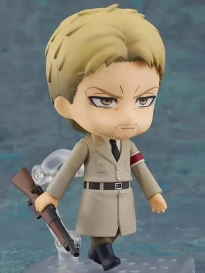 Action figure with a beige outfit and rifle against a blue textured background Attack on Titan: Reiner Braun (Nendoroid No.1893) Authentic Fully Articulated Premium Chibi Figure by Good Smile Company