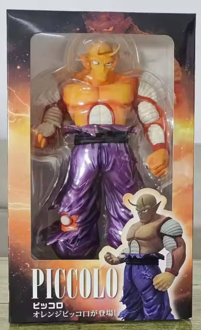 Figure of a character in a purple outfit with 'PICCOLO' text on packaging Bandai Banpresto Dragon Ball Super: Super Hero DXF Orange Piccolo Authentic Premium Battle-Damaged Scale Statue Figure box