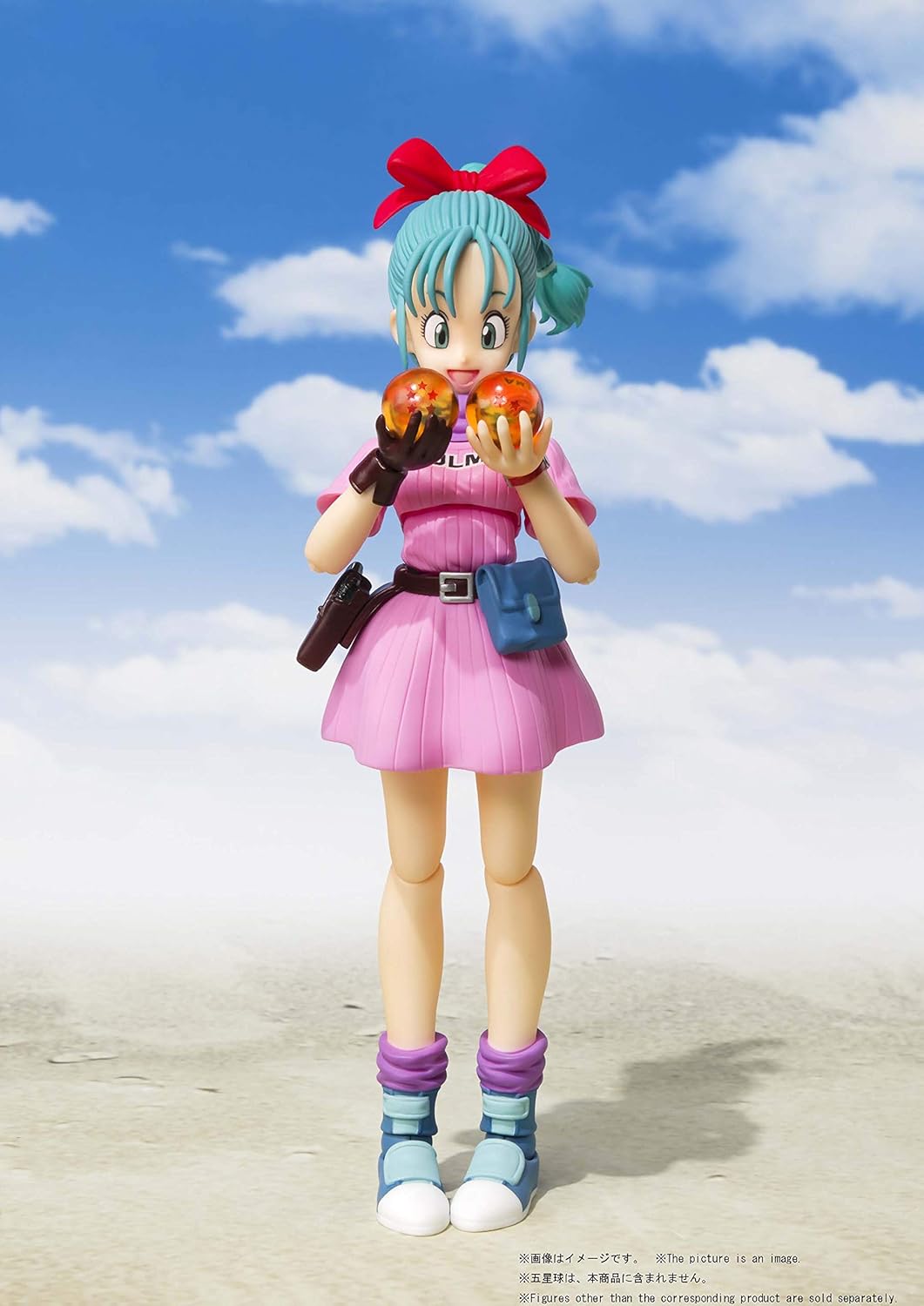 Action figure with turquoise hair and pink outfit against a blue sky Bandai S.H.Figuarts Dragon Ball: Bulma -Adventure Begins- Authentic Premium Action Figure 5