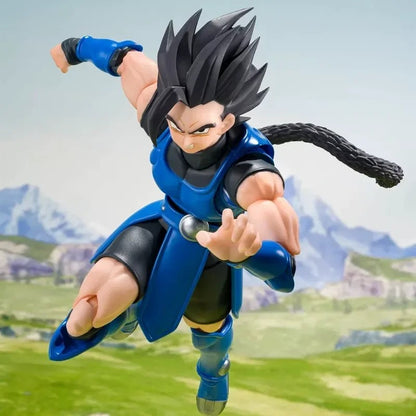 Action figure in blue and black outfit with mountainous background Bandai S.H.Figuarts Dragon Ball Legends: Super Saiyan Blue Shallot Authentic Premium Action Figure