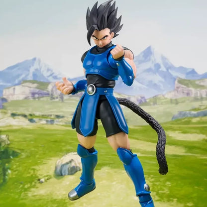 Action figure in blue outfit with mountains in the background Bandai S.H.Figuarts Dragon Ball Legends: Super Saiyan Blue Shallot Authentic Premium Action Figure