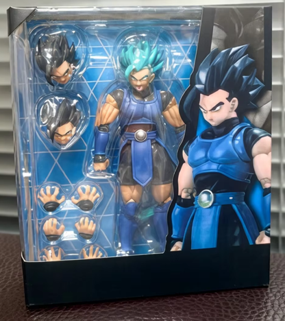 Action figure in packaging with multiple poses Bandai S.H.Figuarts Dragon Ball Legends: Super Saiyan Blue Shallot Authentic Premium Action Figure