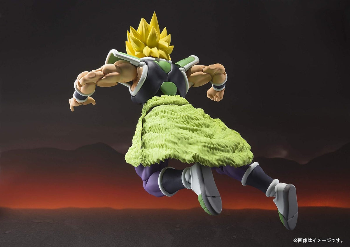 Action figure of a character in a dynamic pose with a dark background Bandai S.H.Figuarts Dragon Ball Super: Broly -Super- Authentic Premium Action Figure