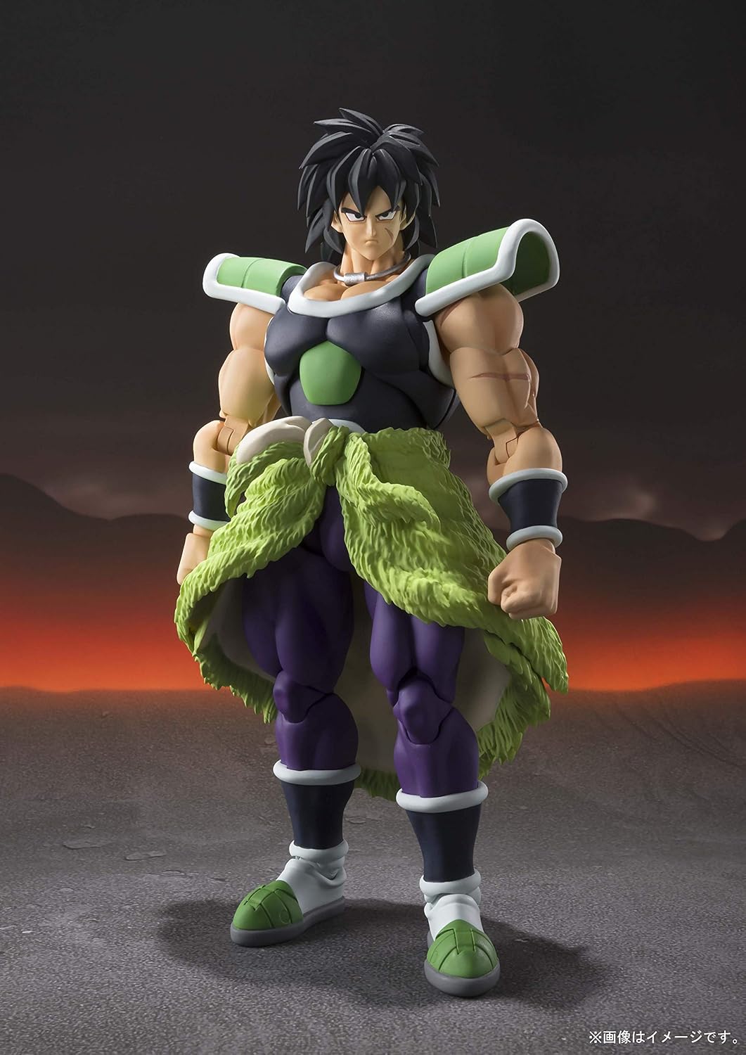 Action figure of a character from a popular anime series with a dark background Bandai S.H.Figuarts Dragon Ball Super: Broly -Super- Authentic Premium Action Figure