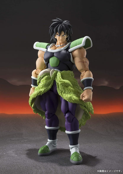 Action figure of a character from a popular anime series with a dark background Bandai S.H.Figuarts Dragon Ball Super: Broly -Super- Authentic Premium Action Figure