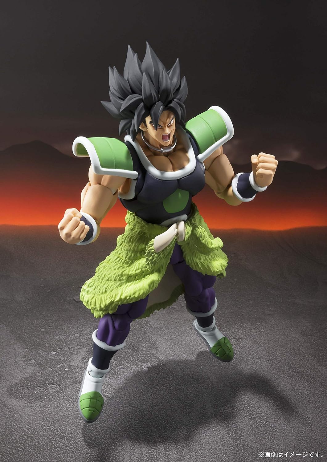 Action figure of a character in a dynamic pose with a dark background Bandai S.H.Figuarts Dragon Ball Super: Broly -Super- Authentic Premium Action Figure