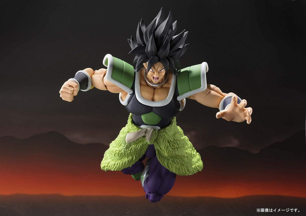 Action figure of a character in a dynamic pose with a dark background Bandai S.H.Figuarts Dragon Ball Super: Broly -Super- Authentic Premium Action Figure