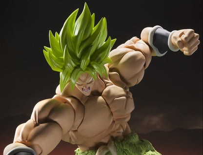 Action figure with green hair and beige outfit against a dark background Bandai S.H.Figuarts Dragon Ball Super: Broly Authentic 19cm Premium Action Figure – Super Saiyan Full Power Ultimate Reissue Edition
