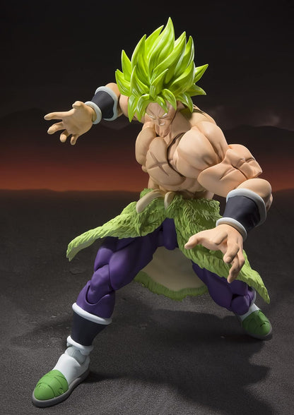 Action figure of a character with green hair and outfit on a dark background Bandai S.H.Figuarts Dragon Ball Super: Broly Authentic 19cm Premium Action Figure – Super Saiyan Full Power Ultimate Reissue Edition