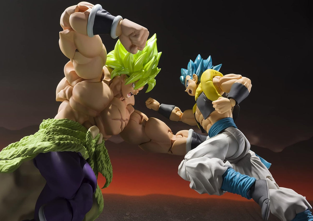 Two animated character figurines in a dynamic pose against a dark background Bandai S.H.Figuarts Dragon Ball Super: Broly Authentic 19cm Premium Action Figure – Super Saiyan Full Power Ultimate Reissue Edition