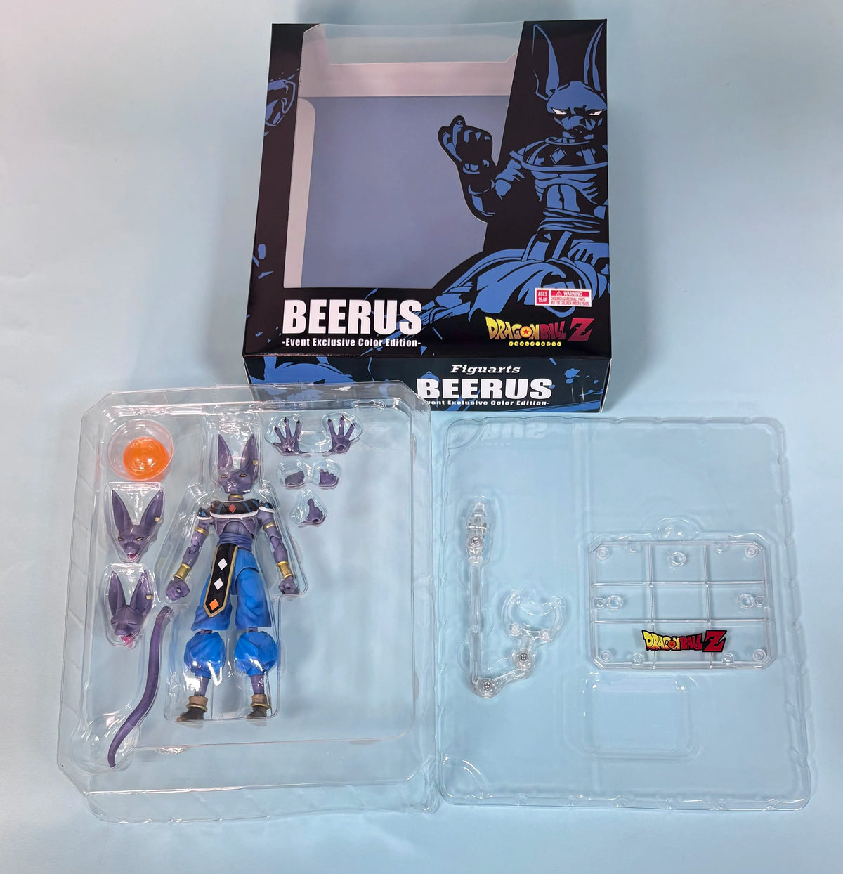 Action figure of Beerus from Dragon Ball Z with packaging on a white background Bandai S.H.Figuarts Dragon Ball Super: God of Destruction Beerus Authentic Premium Action Figure