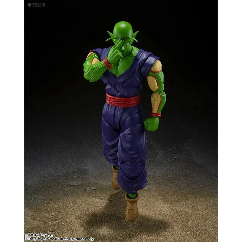 Action figure of a character with green skin and purple outfit on a dark background Bandai S.H.Figuarts Dragon Ball Super: Super Hero Piccolo Authentic Premium Action Figure