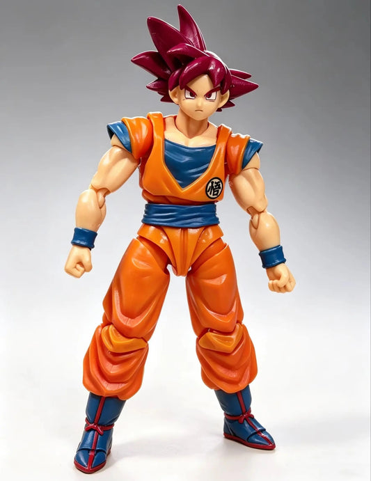 Action figure in orange and blue outfit on a gray background Bandai S.H.Figuarts Dragon Ball Super: Super Saiyan God Son Goku Authentic Premium Action Figure