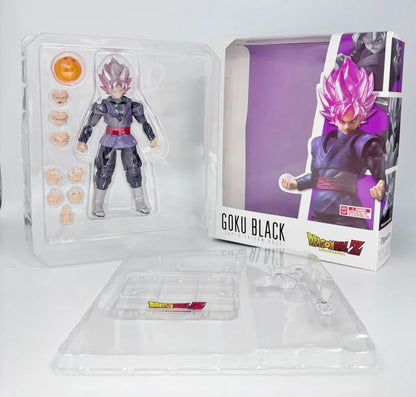 Goku Black action figure in packaging on a white background Bandai S.H.Figuarts Dragon Ball Super: Super Saiyan Rosé Goku Black Authentic Premium Action Figure