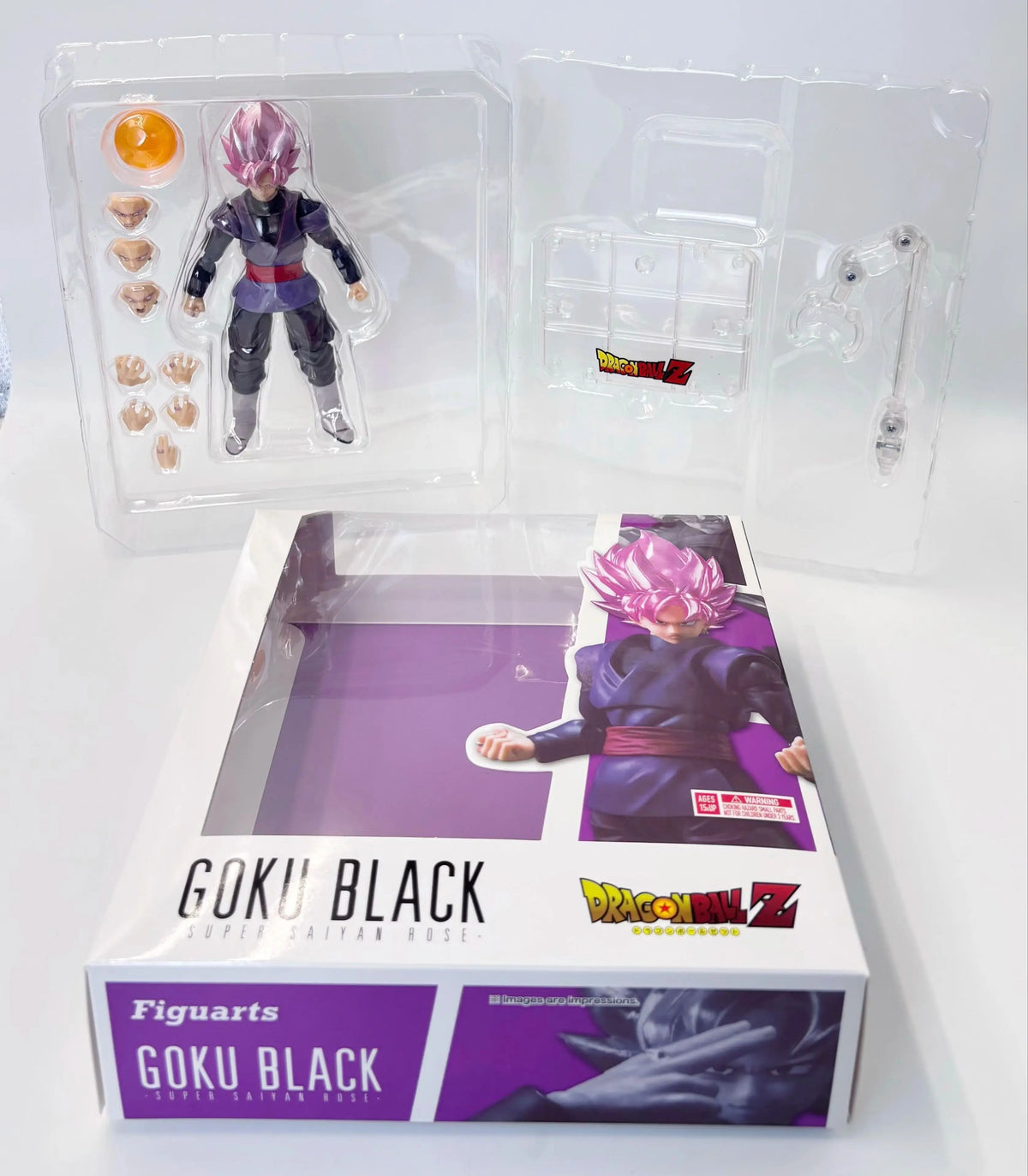 Figurine of Goku Black in packaging on a white background Bandai S.H.Figuarts Dragon Ball Super: Super Saiyan Rosé Goku Black Authentic Premium Action Figure