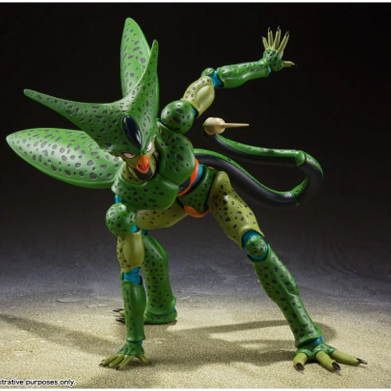 Green alien-like figure with large wings on a dark background Bandai S.H.Figuarts Dragon Ball Z: Cell First Form Authentic 17cm Premium Action Figure