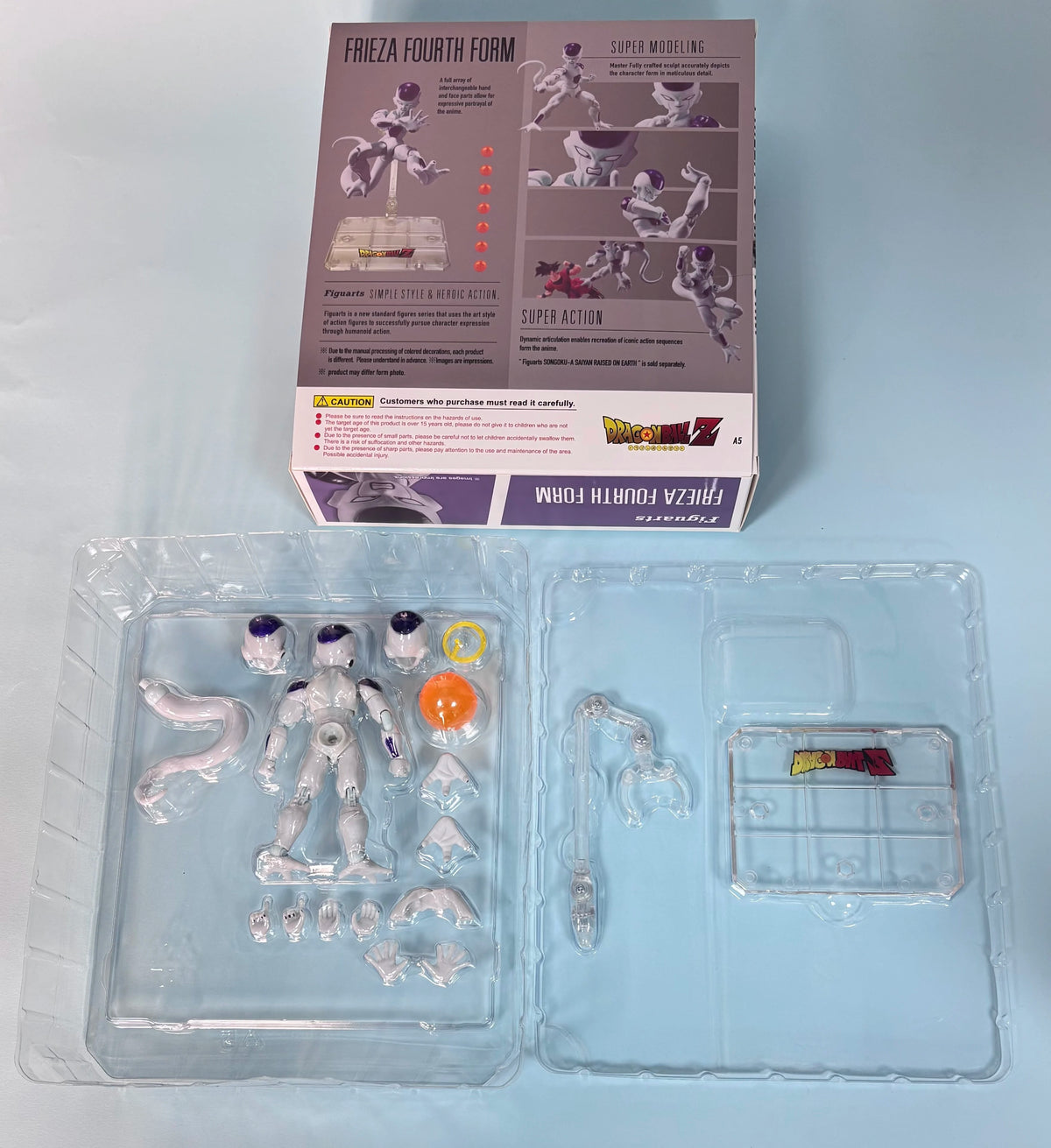 Frieza action figure set with packaging on a light blue background Bandai S.H.Figuarts Dragon Ball Z: Final Form Frieza Authentic 14cm Premium Action Figure