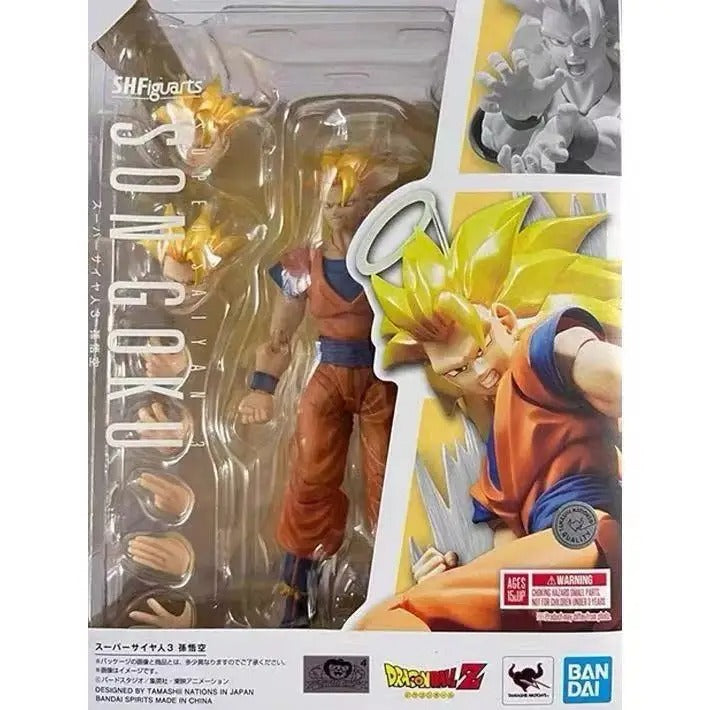 Super Saiyan Goku action figure in packaging with Bandai logo Bandai S.H.Figuarts Dragon Ball Z: Super Saiyan 3 Son Goku Authentic Premium 2.0 Generation Articulated Action Figure