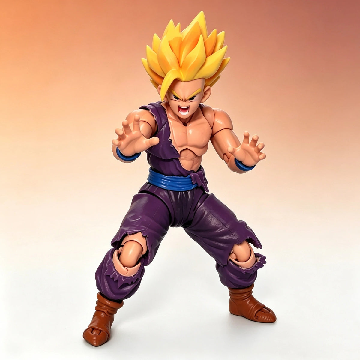 Action figure in a dynamic pose with a gradient background Bandai S.H.Figuarts Dragon Ball Z: Super Saiyan Gohan Authentic Premium Action Figure 4