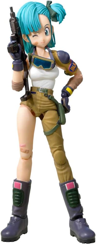 Action figure with blue hair and tactical gear on a white background Bandai S.H.Figuarts Original Dragon Ball: Bulma Authentic Premium Action Figure