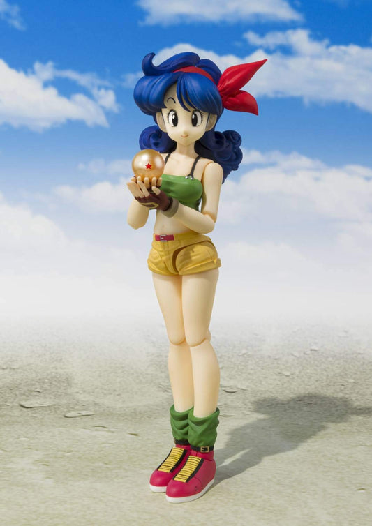 Figure of a character from a popular animated series against a clear blue sky. Bandai S.H.Figuarts Original Dragon Ball: Launch Authentic Premium Action Figure – Dual-Personality Edition