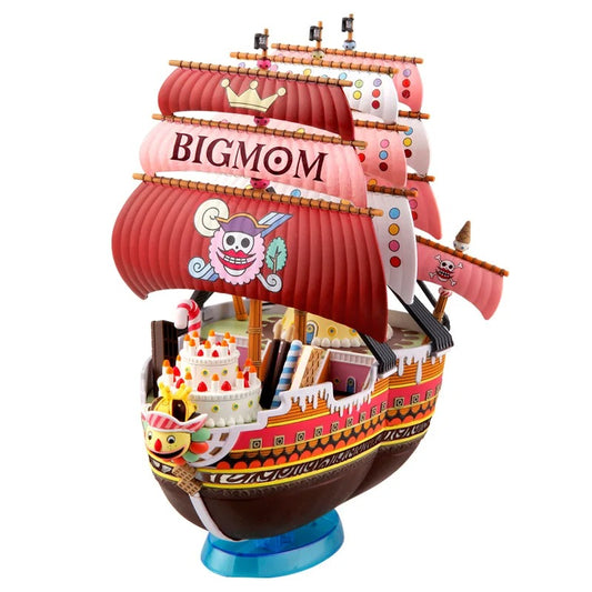 Model ship with 'BIGMOM' on a red sail against a white background Bandai Spirits Hobby One Piece Grand Ship Collection: Queen Mama Chanter – Authentic Scale Model Kit (Big Mom Pirates Flagship)