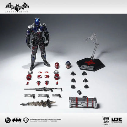 Batman figure with accessories on a gray background, featuring the Batman logo and branding. Batman: Arkham Knight (Soldier Warrior Edition) 1/12 Scale Premium Action Figures by LPZZ
