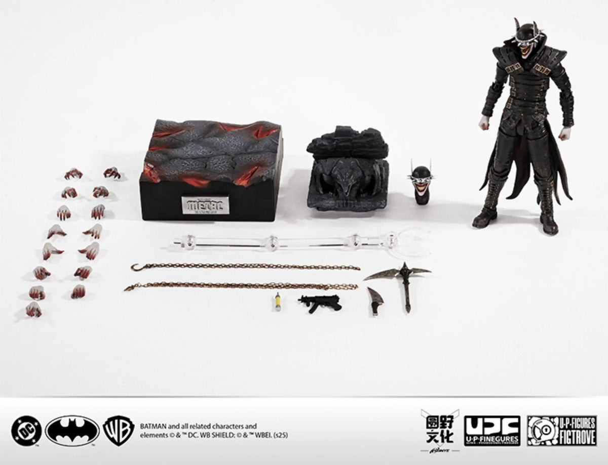 Action figure set with accessories on a white background, featuring Batman branding. Batman: Arkham Knight (Soldier Warrior Edition) 1/12 Scale Premium Action Figures by LPZZ