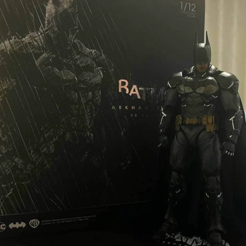 Batman figure in front of a Batman movie poster Batman: Arkham Knight (Soldier Warrior Edition) 1/12 Scale Premium Action Figures by LPZZ