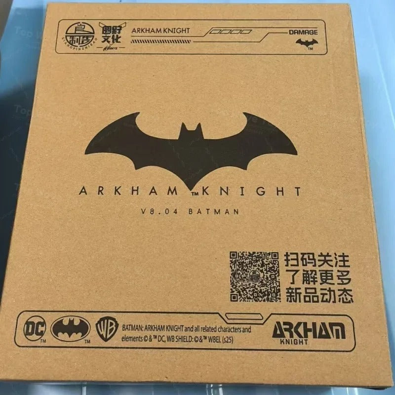 Cardboard box with Batman logo and branding on a clear background Batman: Arkham Knight (Soldier Warrior Edition) 1/12 Scale Premium Action Figures by LPZZ