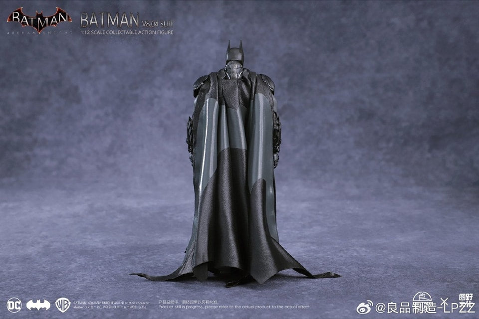 Batman action figure with cape on a gray background Batman: Arkham Knight (Soldier Warrior Edition) 1/12 Scale Premium Action Figures by LPZZ