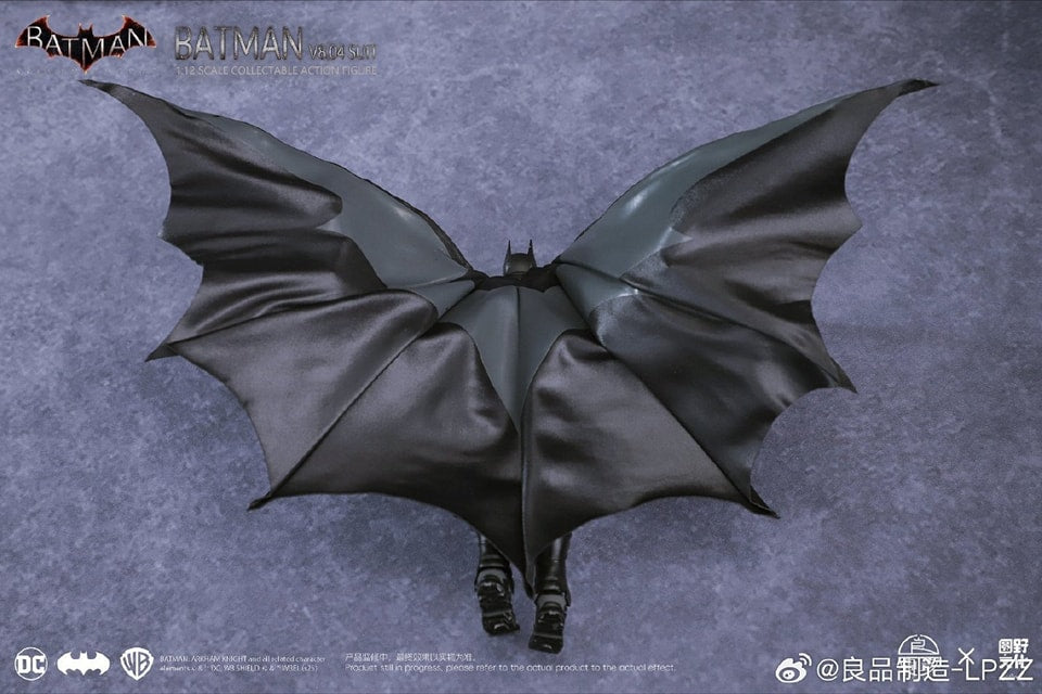 Batman costume with bat wings on a textured gray background Batman: Arkham Knight (Soldier Warrior Edition) 1/12 Scale Premium Action Figures by LPZZ