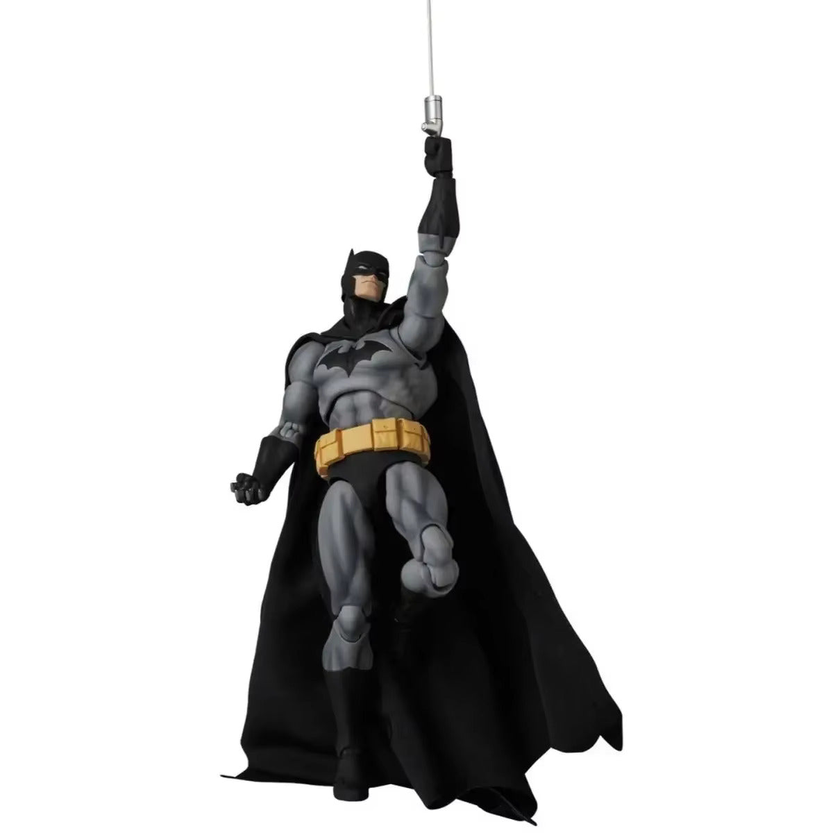 Batman action figure hanging from a rope on a white background Batman: Hush (Black Version) 1/12 Scale Collectible Action Figure by CT Toys