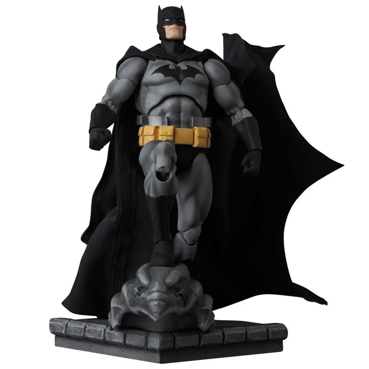 Batman figure with dark cape and yellow belt on a white background Batman: Hush (Black Version) 1/12 Scale Collectible Action Figure by CT Toys
