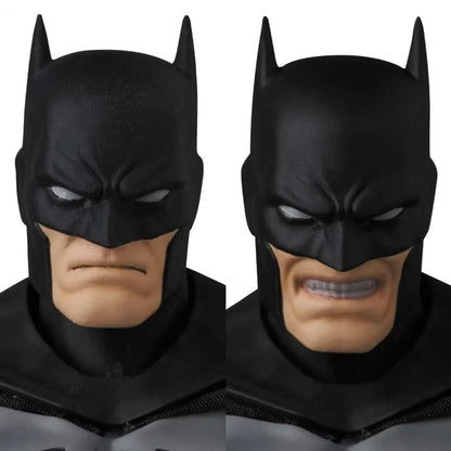 Two views of a Batman mask with a white background