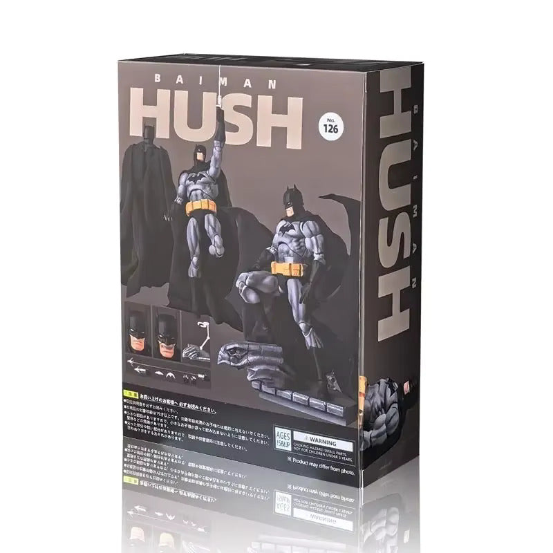Box packaging of a Batman figure titled 'Hush' on a white background Batman: Hush (Black Version) 1/12 Scale Collectible Action Figure by CT Toys 