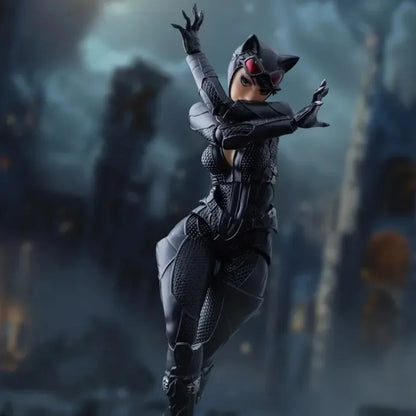 Action figure in a dark, futuristic outfit against a blurred background Catwoman (Selina Kyle) Amazing Yamaguchi 1/12 Scale Action Figure by Kaiyodo