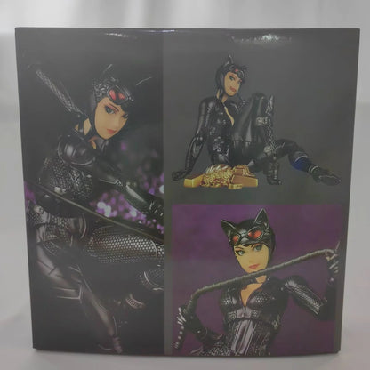 Catwoman action figure packaging with multiple poses on a black background Catwoman (Selina Kyle) Amazing Yamaguchi 1/12 Scale Action Figure by Kaiyodo