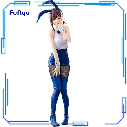 Anime character figurine with blue hair and outfit on a white background, branded 'Furyu'. Chainsaw Man Kobeni Higashiyama Authentic 24cm BiCute Bunnies Figure – Real Fabric Fishnet Tuxedo Costume Statue by FuRyu