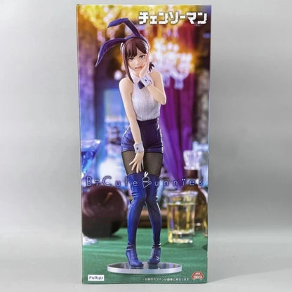 Boxed figure of a character in bunny ears and outfit with 'B+ Cute Bunnies' branding. Chainsaw Man Kobeni Higashiyama Authentic 24cm BiCute Bunnies Figure – Real Fabric Fishnet Tuxedo Costume Statue by FuRyu box side