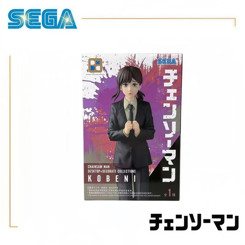 SEGA action figure packaging with character in a suit on a white background Chainsaw Man Kobeni Higashiyama Authentic Figure – Public Safety Devil Hunter Character Statue by SEGA box