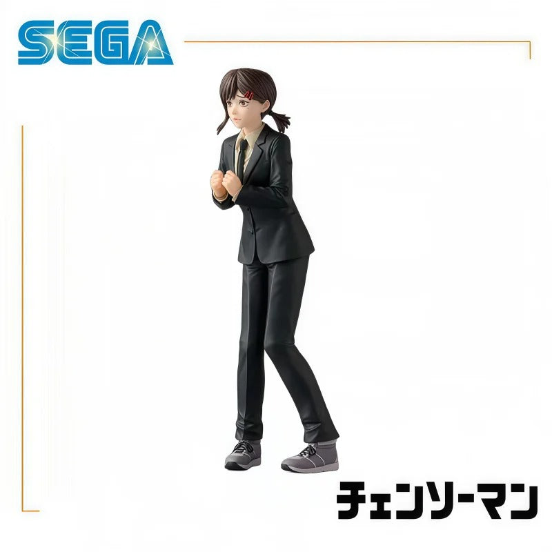 Figure of a character in a black suit with Sega logo above Chainsaw Man Kobeni Higashiyama Authentic Figure – Public Safety Devil Hunter Character Statue by SEGA side